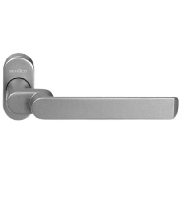 Silver door handle with lock on a white background